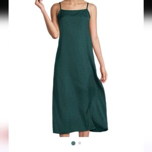 World Market Pine Green Jacquard Floral Slip Dress